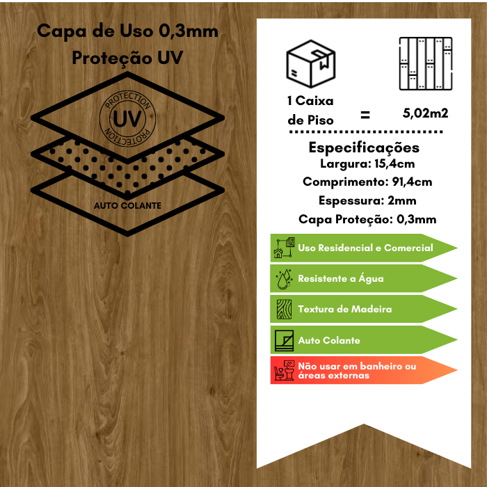 Piso Vinílico Auto Adesivo 2mm com Proteção - Jacarandá - M2 - 5
