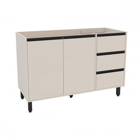 Balcão de Cozinha para Pia 120 Cm Koya 2 Portas 3 Gavetas Creme - Politorno