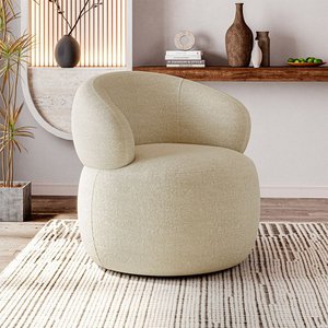 Poltrona Orgânica Atemporal Base Giratória Eloah Bouclé Italiano Bege