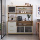 Ver imagem 3 de Estante Cozinha 150cm 3 Gavetas e Portas de Vidro Oak/Arenas/Dourado P1066