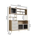 Ver imagem 2 de Estante Cozinha 150cm 3 Gavetas e Portas de Vidro Oak/Arenas/Dourado P1066