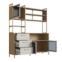 Ver imagem 5 de Estante Cozinha 150cm 3 Gavetas e Portas de Vidro Oak/Arenas/Dourado P1066