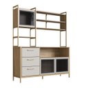 Ver imagem 1 de Estante Cozinha 150cm 3 Gavetas e Portas de Vidro Oak/Arenas/Dourado P1066
