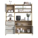 Ver imagem 4 de Estante Cozinha 150cm 3 Gavetas e Portas de Vidro Oak/Arenas/Dourado P1066