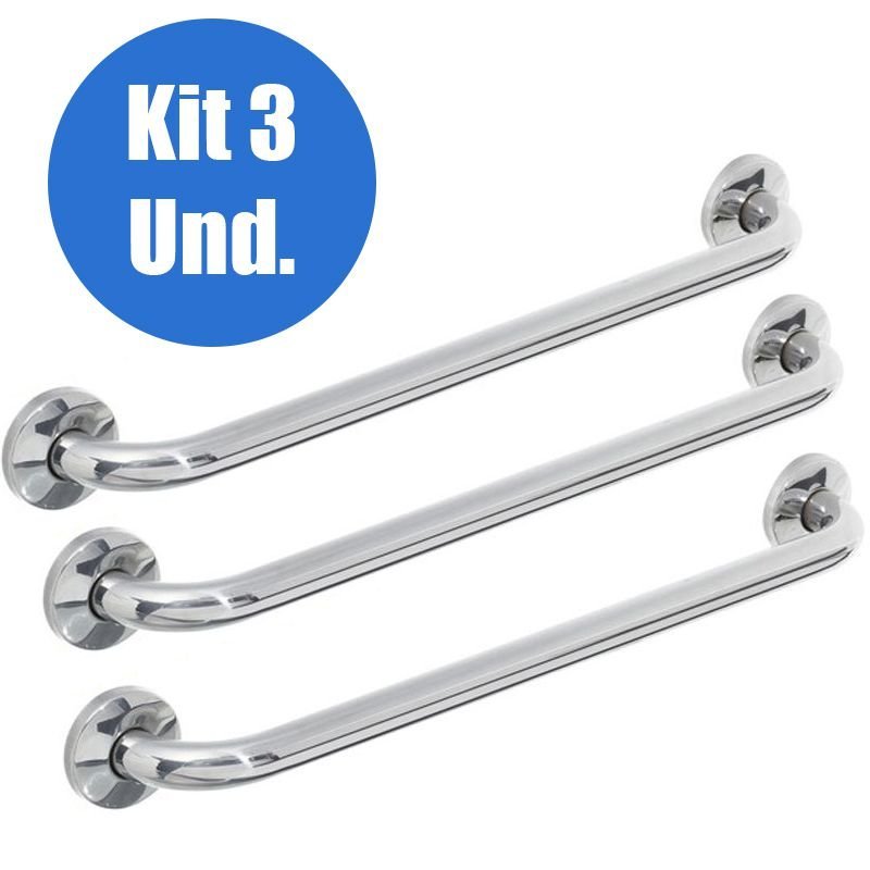 Alça Apoio Banheiro 40cm Inox Barra Idoso Cadeirante Kit 3 um