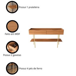 Aparador Lukaliam Móveis Sala de Estar ou Jantar Cairo C/ 2 Gavetas C/ Pés de Ferro - 4