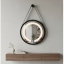 Ver imagem 1 de Espelho Redondo Adnet Iluminado Led com Alça 40cm Premium - Preto Alça Preta