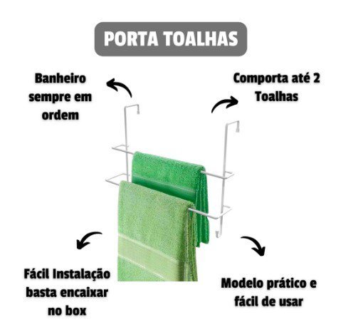 Suporte Para Toalha Duplo Porta Toalha Banheiro Box Sem Furo Encaixe Organizador  Roupão Preto - 3