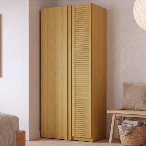 Guarda Roupa Planejado Canto Linear Porta Ripada Samambaia CabeCasa MadeiraOriginals Marrom/Carvalho