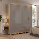 Ver imagem 1 de Guarda-Roupa Casal com 6 Portas e 2 Gavetas 150cm Multimóveis Crsal-GRP129 - Madeirado/Cinza