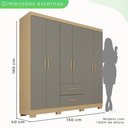Ver imagem 3 de Guarda-Roupa Casal com 6 Portas e 2 Gavetas 150cm Multimóveis Crsal-GRP129 - Madeirado/Cinza