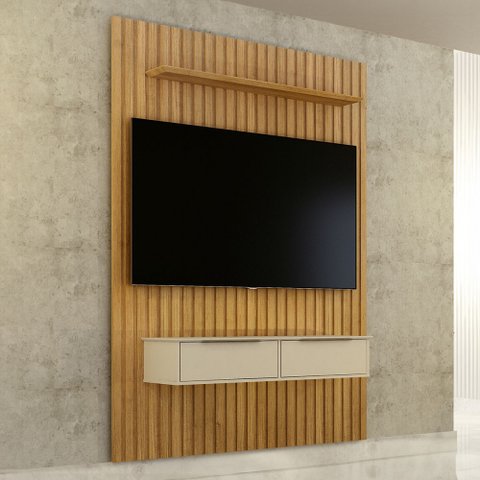 Painel para Tv até 55 Polegadas Vitória 2 Portas Ripado 100% Mdf Cinamomo/off White - Valdemóveis