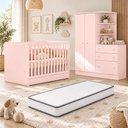 Ver imagem 1 de Kit Quarto de Bebê Doce Sonho com Berço Mini Cama Guarda Roupa com Cômoda e Colchão D18 130x70 Movel