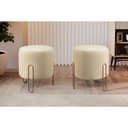 Ver imagem 5 de Conjunto - 2 Puffs Banqueta Mali Luxo Base Metálica Bronze Veludo Bege Claro