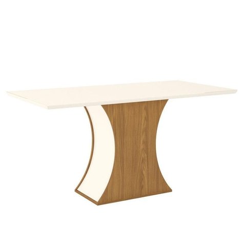 Mesa de Jantar Luiza 160 Cm Canto Reto com Vidro Nature Off White – Henn