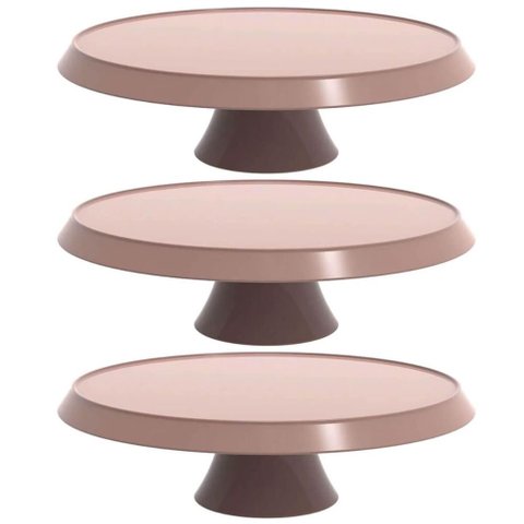 Kit 3 Bases Porta Bolos Tortas Doces 28cm com Pedestal Bubble Crippa Boleiras Cor Amêndoa