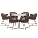 Ver imagem 1 de Mesa com 6 Cadeiras de Jantar Roma 120cm e Noronha em Alumínio Fendi Corda Náutica Estofado 12 Trama