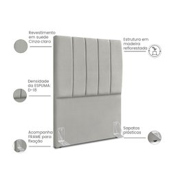 Cabeceira Estofada Solteiro Carla 90cm Suede Cinza Claro - 4