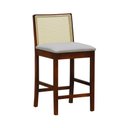 Ver imagem 1 de Banqueta Média com Telinha Pérola Madeira Maciça e Assento Estofado c/ 62cm Altura - Amêndoa Linho B