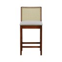 Ver imagem 5 de Banqueta Média com Telinha Pérola Madeira Maciça e Assento Estofado c/ 62cm Altura - Amêndoa Linho B