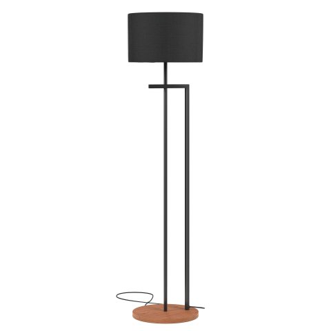 Luminaria Abajur de Chão Base Mdf Pes de Ferro Preto Cupula Preto Bivolt