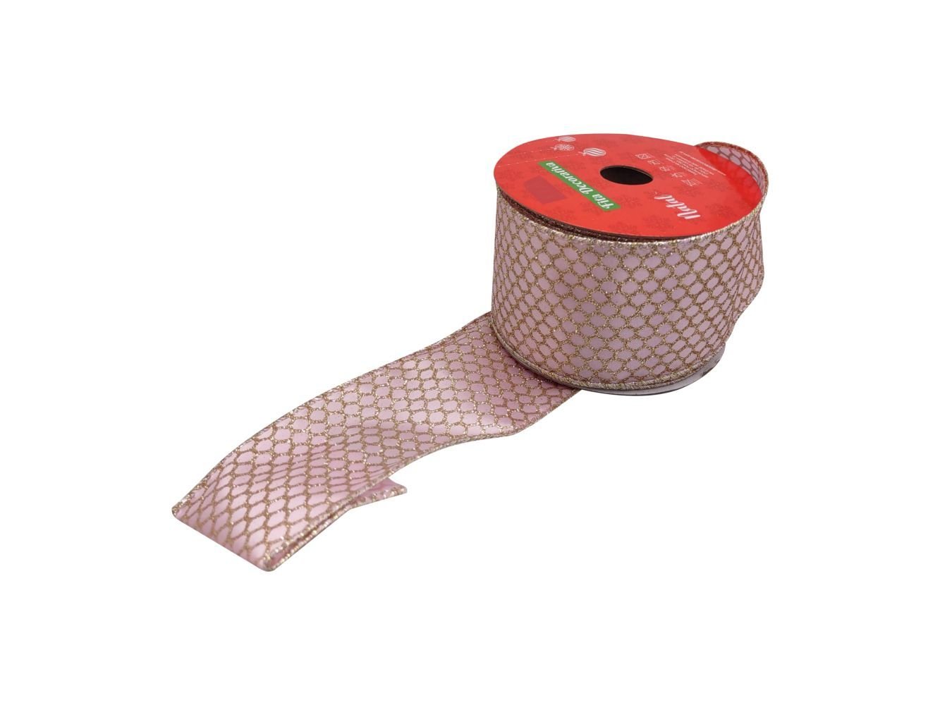 Fita Aramada de Cetim C/glitter Rosa Champagne 6.3cm X 9.14m - 1