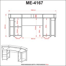 Mesa Gamer Cockpit para 2 Monitores Me4167 Preto/vermelho Tecnomobili - 3