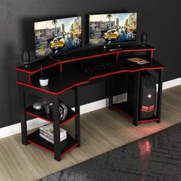 Mesa Gamer Cockpit para 2 Monitores Me4167 Preto/vermelho Tecnomobili - 2