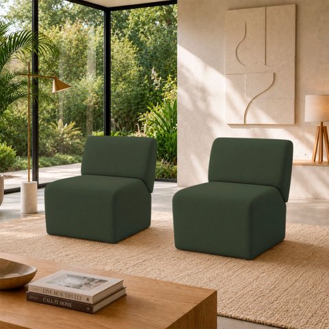 Kit 2 Poltronas Decorativas Zoe Orgânicas Modernas Sala Recepção Luxo Linho Premium Easy Clean Verde