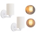 Ver imagem 1 de Kit2 Arandelas Branca Cúpula Tecido Cru Quarto Cabeceira