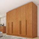 Ver imagem 2 de Conjunto Guarda Roupa Casal 6 Portas 8 Gavetas Puxador MDF Portugal e Cama Casal Monaco Marrom/Cinam