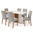 Ver imagem 2 de Conjunto Sala de Jantar 6 Lugares Quadrada Tampo MDF Mesa Astrid com Cadeiras Apogeu Cinza Amêndoa Clean/Off White/Mosaico Cinza