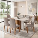 Ver imagem 1 de Conjunto Sala de Jantar 6 Lugares Quadrada Tampo MDF Mesa Astrid com Cadeiras Apogeu Cinza Amêndoa Clean/Off White/Mosaico Cinza