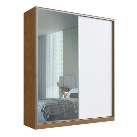 Guarda-Roupa Casal 2 Portas de Correr 1 Espelho 3 Gavetas MDF Nexo 200cm Marrom Branco/Freijó Natur
