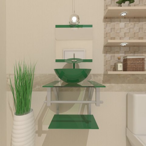 Gabinete de Vidro para Banheiro 40cm Cuba Redonda Ac Verde