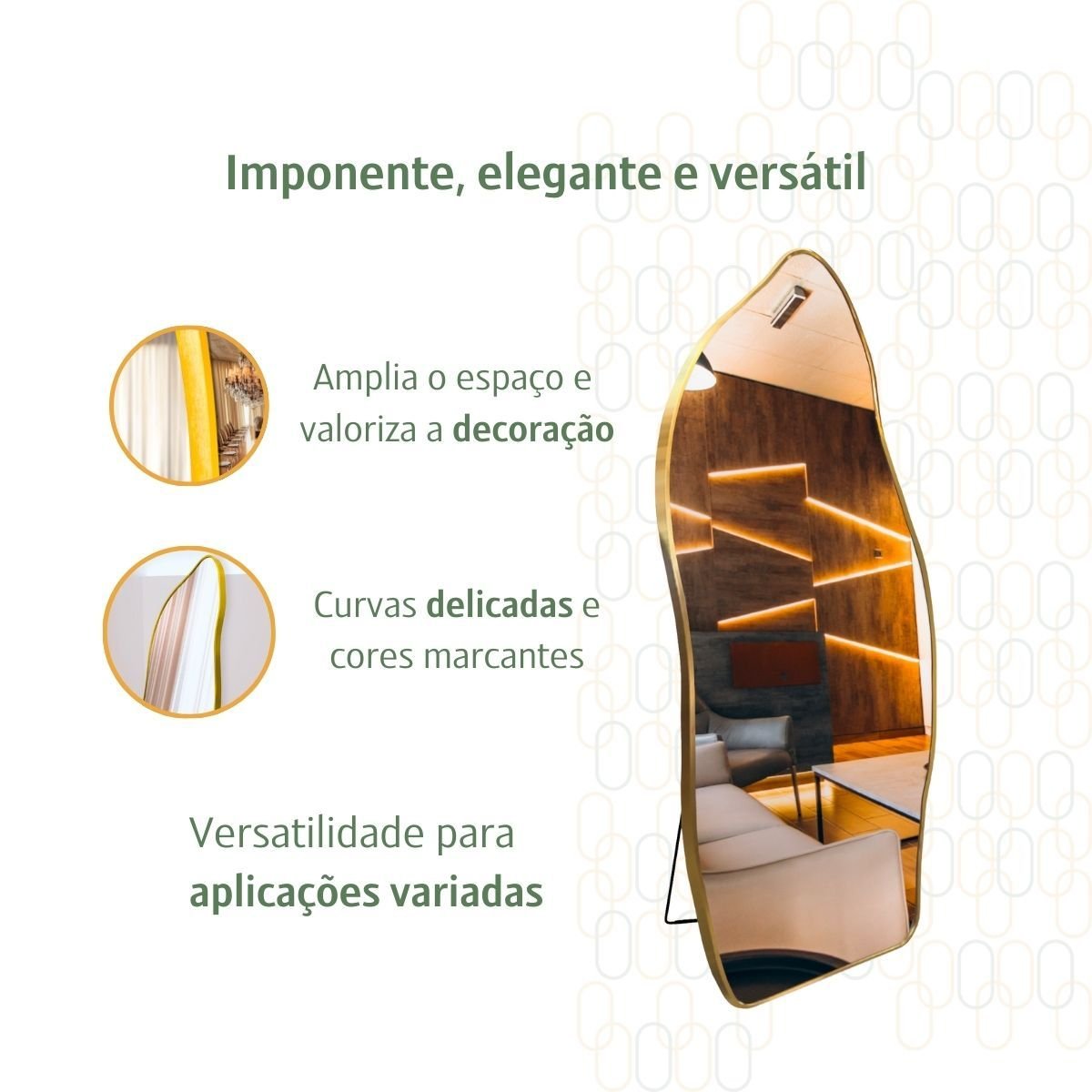 Espelho Grande Corpo Inteiro com Moldura Metal Orgânico Decorativo 170x70cm Luxo - 4