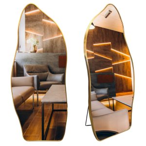Espelho Grande Corpo Inteiro com Moldura Metal Orgânico Decorativo 170x70cm Luxo