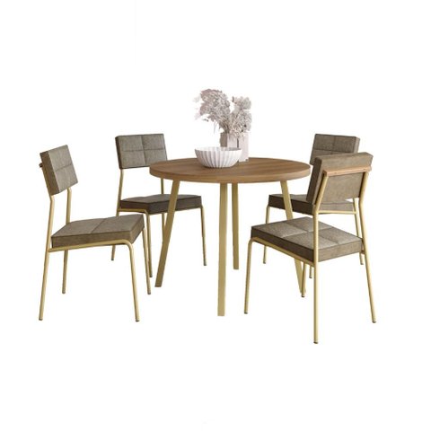 Conjunto Sala de Jantar 4 Cadeiras Jess Carraro Carvalho Dourado