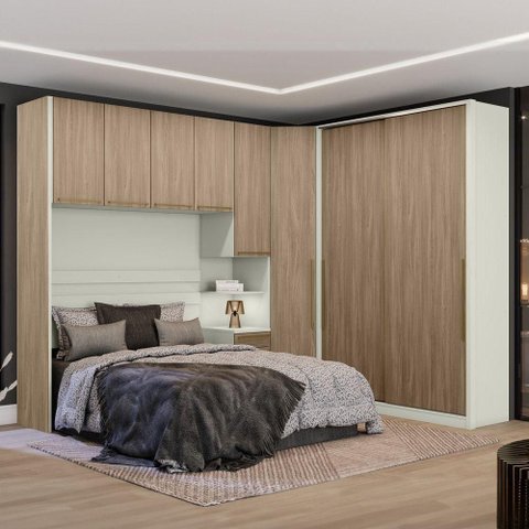 Quarto Modulado Seletto 8 Portas 6 Gavetas MDP 288cm Bege