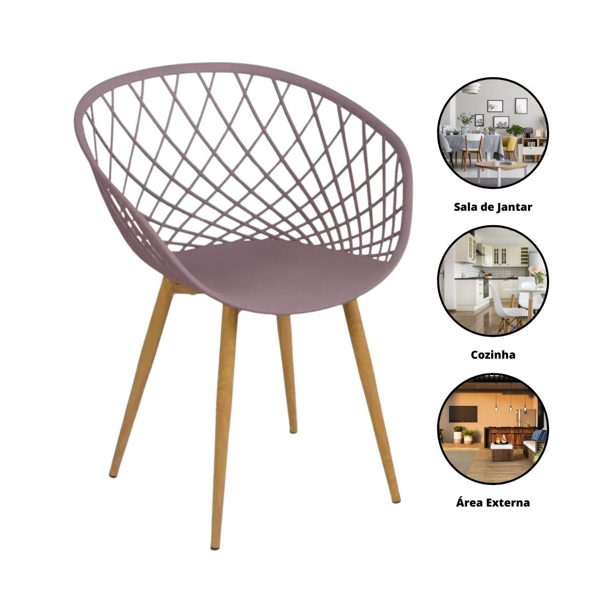 Kit 5 Cadeiras Clarice Nest Wood com Apoio de Braço - Camurça - 2