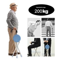 Bengala com Assento Banco 2 em 1 Apoio até 200kg Dobrável:azul - 2