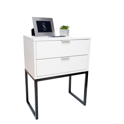 Mesa De Cabeceira Industrial Eco 50cm Com 2 Gavetas Base Preta- Enviamos Montado