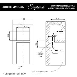 Churrasqueira de Embutir Elétrica 6 Espetos Painel Ventilado 127v Suprema - 4