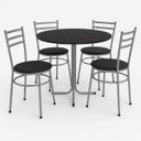 Ver imagem 1 de Mesa de Jantar Redonda 80cm Preta com 4 Cadeiras Estofada Cinza