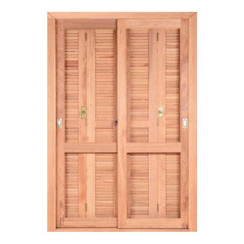 Porta Balcão Madeira Vitro Correr Semi-Panorâmico Veneziana Pantográfica Eucalipto Esel-2.16AX1.60L