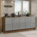 Ver imagem 1 de Kit com 2 Balcões de Cozinha Madesa Lux 4 Portas 3 Gavetas (Sem Tampo e Pia) Rustic/Cinza