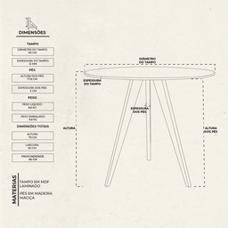 Mesa de Jantar Rodonda Base Tripé em Madeira Maciça - 90 Cm - 9