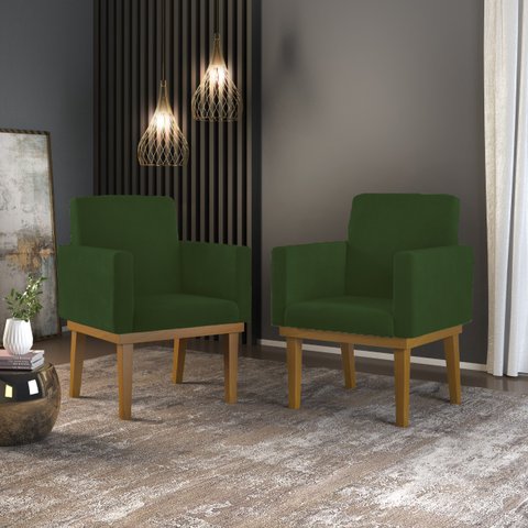 KIT 02 Cadeiras Com Base Mesa De Estudos Poltrona Decorativa Cor:Verde