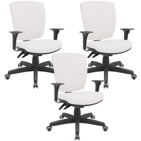 Kit 03 Cadeiras de Escritório Diretor Office Giratória Preto Alta Flexi P03 Vinil Branco - Lyam Lyam