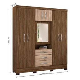 Guarda-Roupa Casal com Espelho 7 Portas 3 Gavetas Grafite Colibri Móveis - 4 Guarda-Roupa Casal com Espelho 7 Portas 3 Gavetas Grafite Colibri Móveis - 4